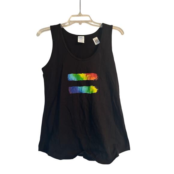 NWOT Port and Company Rainbow Equal Sign Black Tank Top LGBTQ Size Medium - Picture 1 of 4